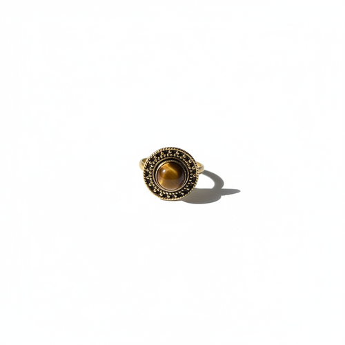 Bague œil de tigre or antique — fond blanc studio