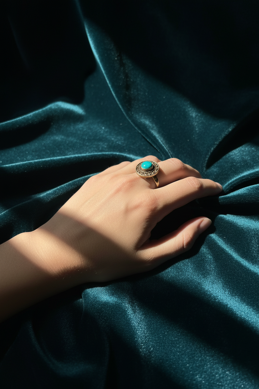 Bague portée velours sombre