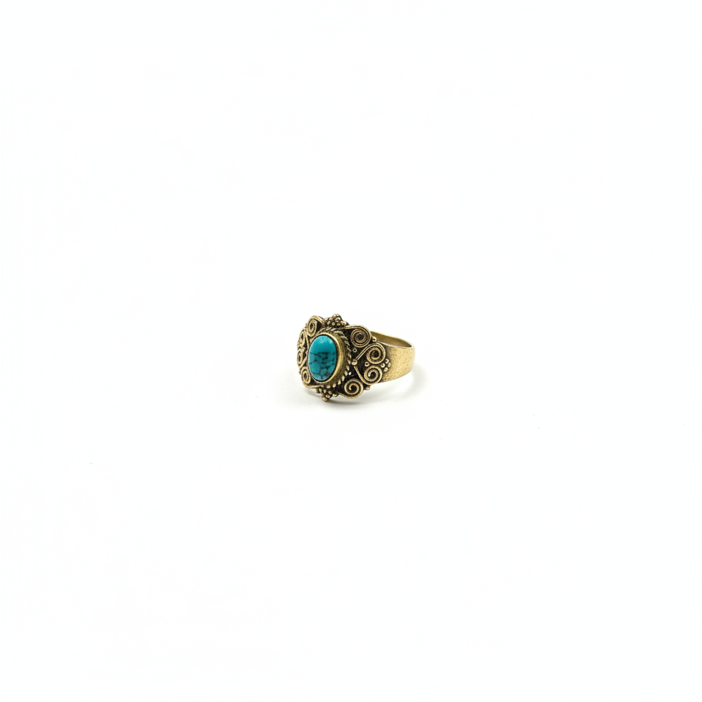 Bague turquoise bronze dorée - fond blanc