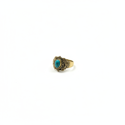 Bague turquoise bronze dorée - fond blanc