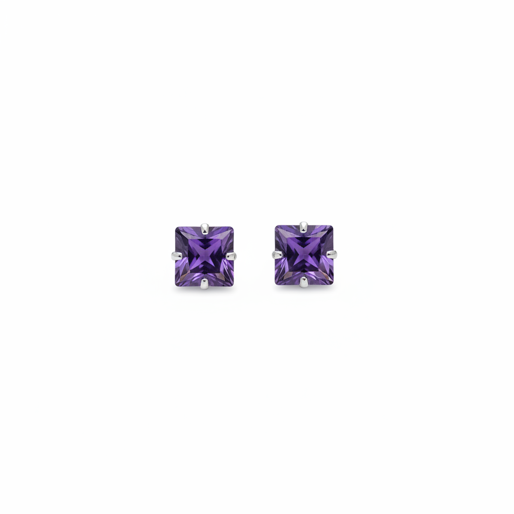 Boucles d'oreilles améthyste carrées – fond blanc