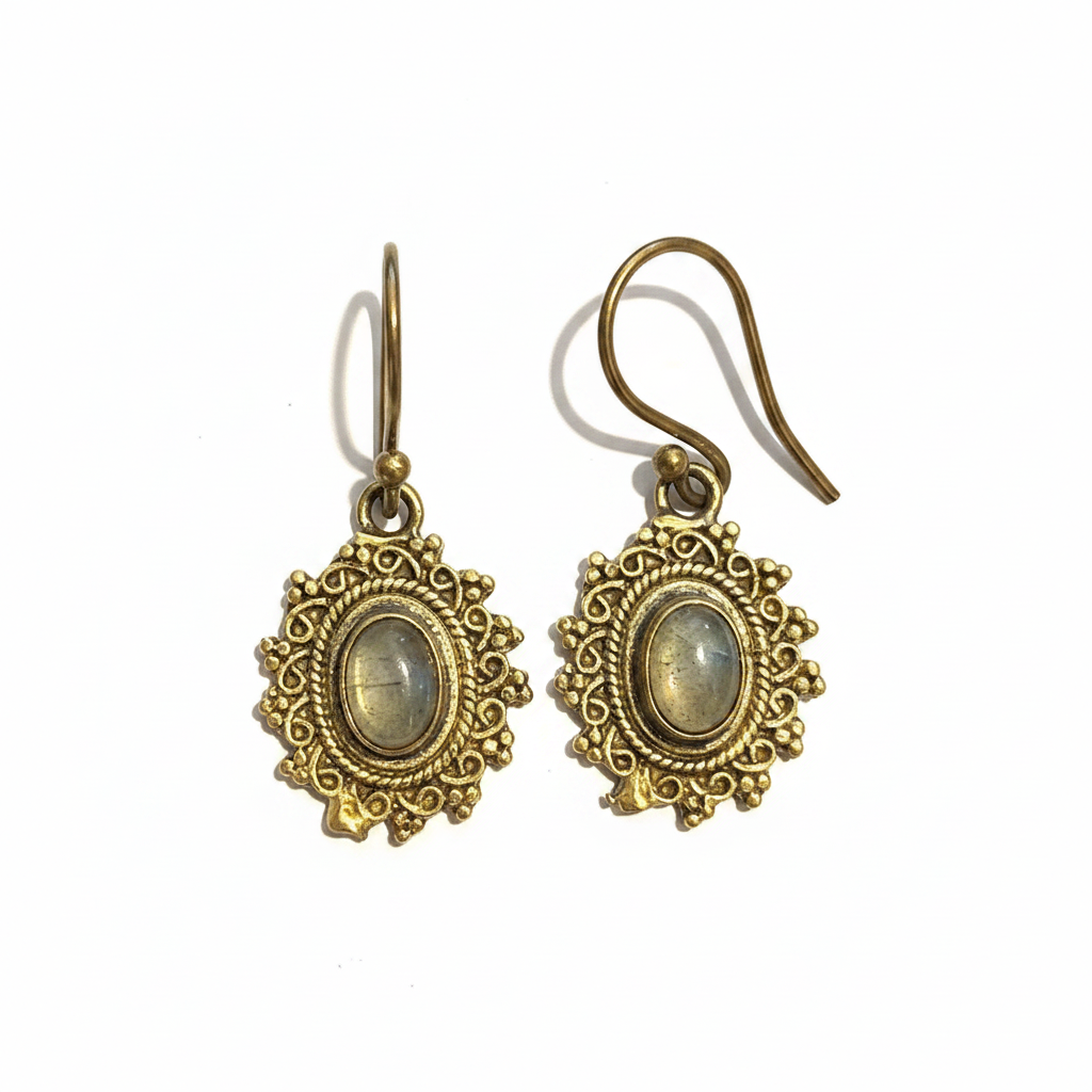 Boucles d'oreilles labradorite – studio blanc