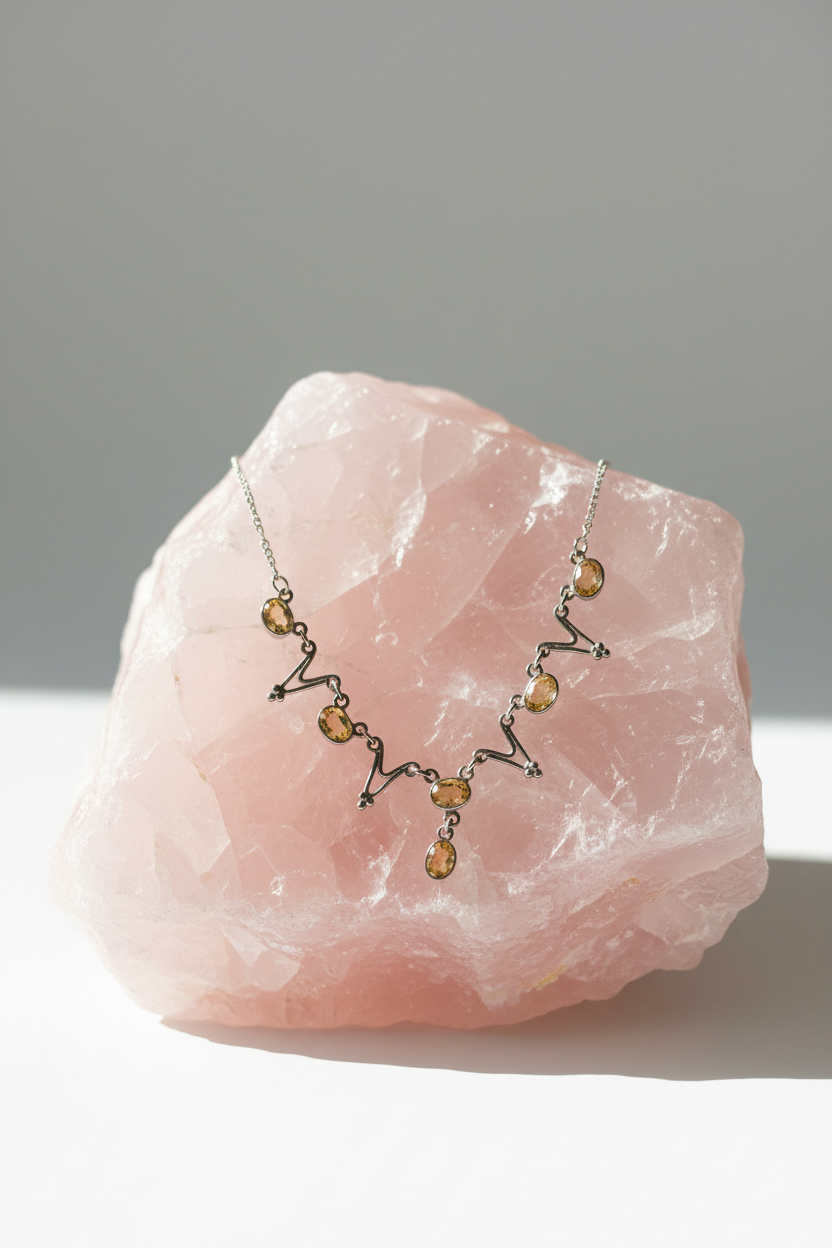Collier citrine sur quartz rose