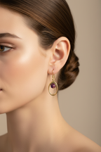 Gold Oval Amethyst Earrings — Dainty On-Ear Shot