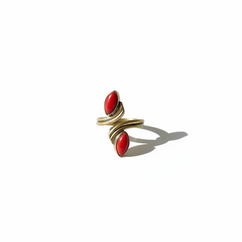 Gold Ring with Red Coral Stones – Studio Shot