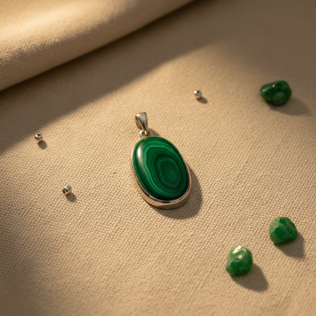 Pendentif malachite lin beige