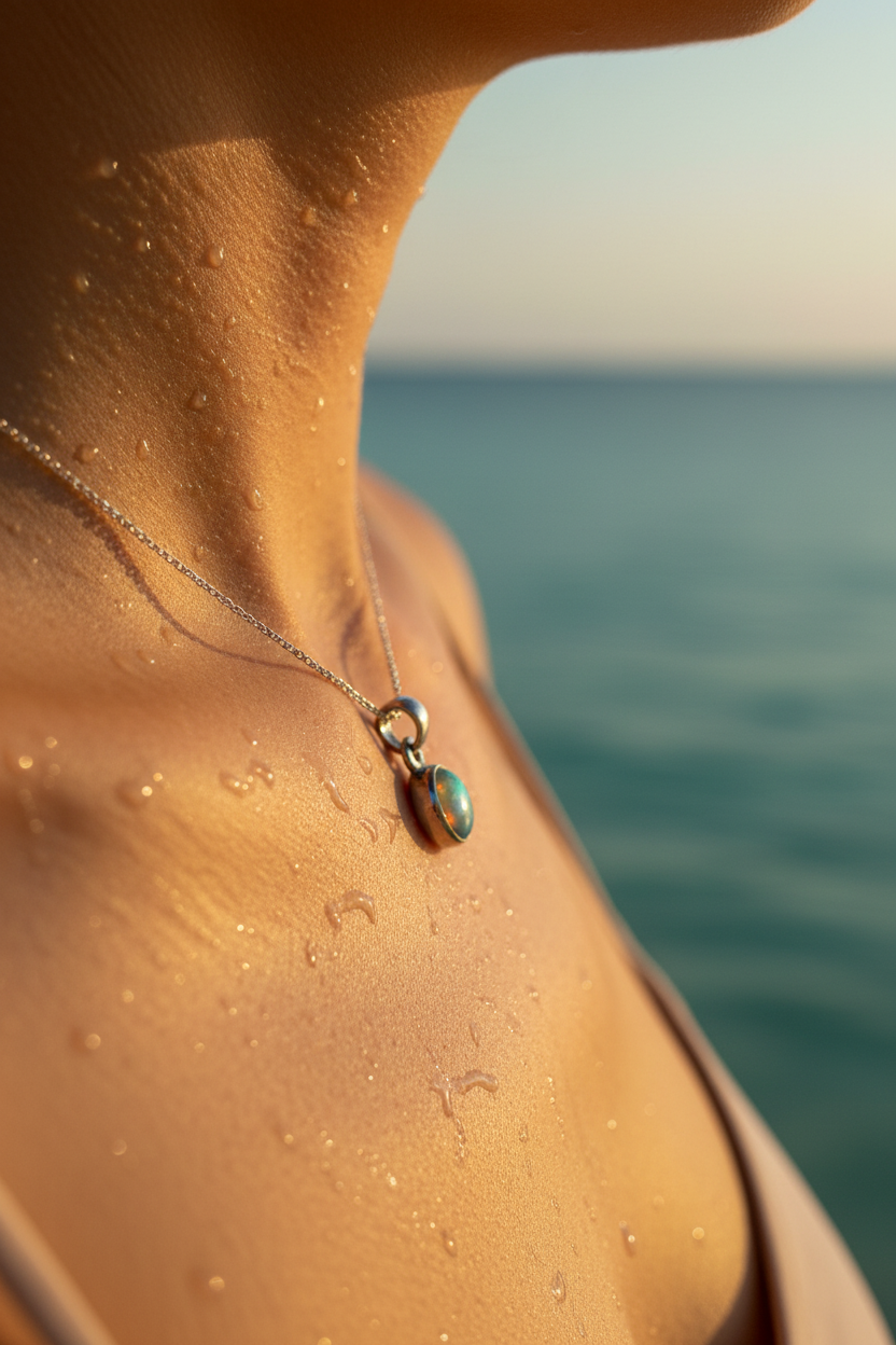 Pendentif opale macro clavicule
